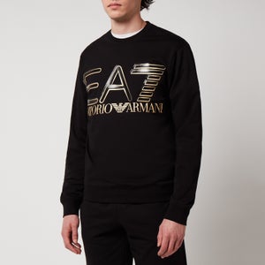 EA7 Men's Logo Series French Terry Chest Graphic Sweatshirt - Black/Gold