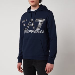EA7 Men's Logo Series French Terry Chest Graphic Hoodie - Navy Blue