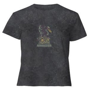 Trivium Dragon Women's Cropped T-Shirt - Black Acid Wash