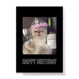Happy Birthday Cat Wine Meme Greetings Card