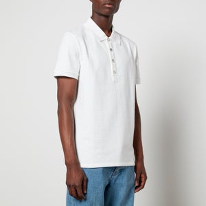 Balmain Men's Monogram Cotton Pique Polo Shirt - White