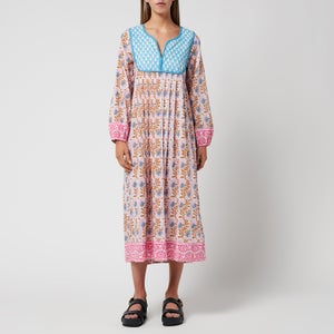SZ Blockprints Women's Kitty Dress In Camel Essa Print - Camel & Hot Pink