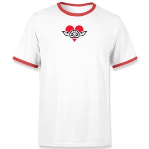 Star Wars Mandalorian Grogu Love Heart Embroidered Unisex Ringer T-Shirt - White/Red