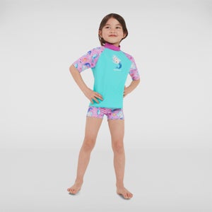 Kleinkind Mädchen Sun Protection Top und Shorts in Grün/Pink