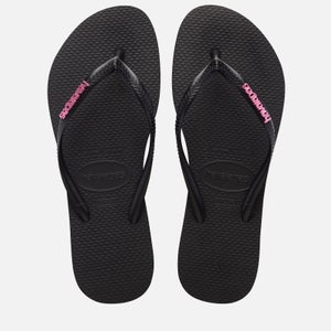 Havaianas Women's Slim Logo Metallic Flip Flops - Black/Pink