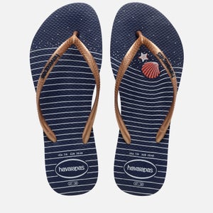 Havaianas Women's Slim Nautical Flip Flops - Navy Blue/Rose Gold/Navy Blue