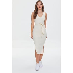 Belted Ribbed Bodycon Dress