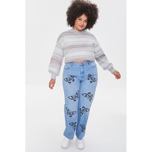 Plus Size Butterfly High-Rise Jeans