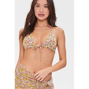 Floral Triangle Halter Bikini Top