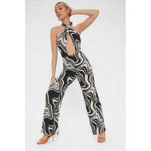 Abstract Print Cutout Jumpsuit