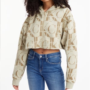 Calvin Klein Jeans Logo-Print Cotton-Blend Jersey Zip-Up Hoodie