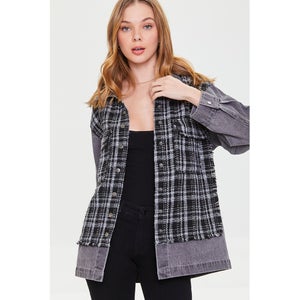 Denim Tweed Button-Front Jacket