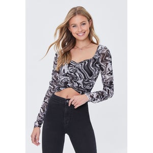 Marble Print Ruched Crop Top