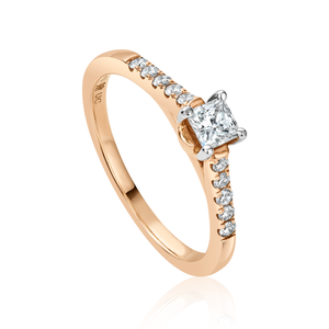 9ct Rose Gold Timeless Love VS1 G 30pt Princess Cut Diamond Engagement Ring - Size P