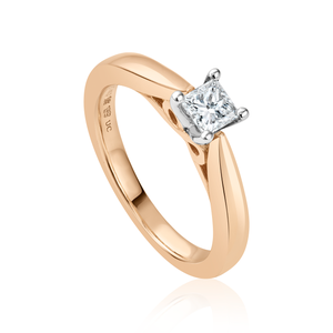 9ct Rose Gold New Beginning VS1 D 30pt Princess Cut Diamond Engagement Ring - Size K
