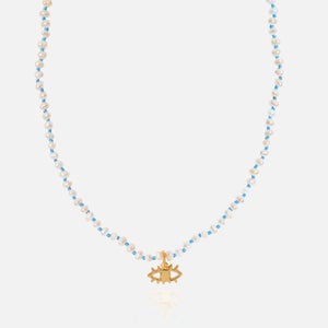 Hermina Athens Women's Wizard of Pearls Knotted Eye Necklace - Gold/Turquoise