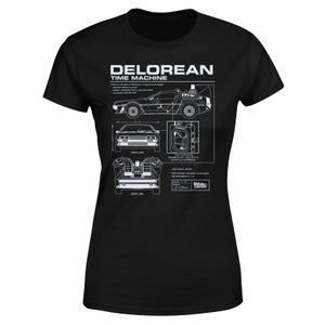 Universal Back To The Future DeLorean Schematic Women's T-Shirt - Black