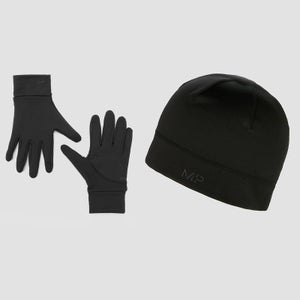 MP Tekaška kapa Beanie in odsevne rokavice v kompletu – črna