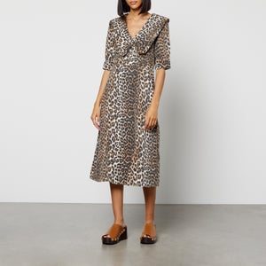 Ganni Leopard Cotton and Lyocell-Blend Denim Dress