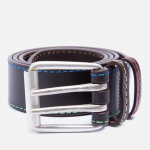 PS Paul Smith Men's Stitch Detail Classic Leather Belt - Chocolate Brown