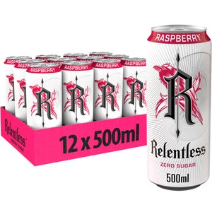 Relentless Raspberry Zero Sugar Energy Drink 12 x 500ml