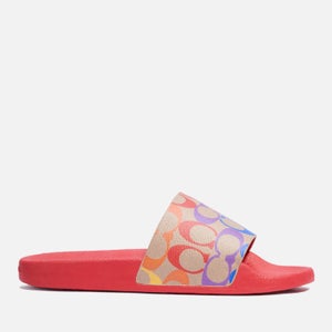 Coach Women's Udele Rainbow Coated Canvas Slide Sandals - Tan Multi/Pop Red/Miami Red