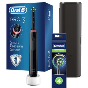 Oral B Pro 3500 Cross Action Black Electric Toothbrush with Travel Case + 4 Refills