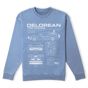 Universal x IWOOT Delorean Schematic Sweatshirt - Denim Blue Acid Wash