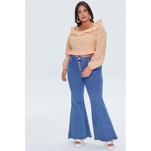 Plus Size Frayed Flare Jeans