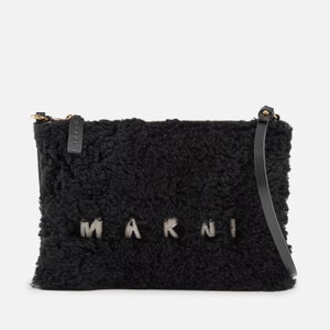 Marni Embroidered Shearling and Leather Shoulder Bag