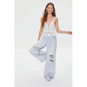 Distressed High-Rise Wide-Leg Jeans