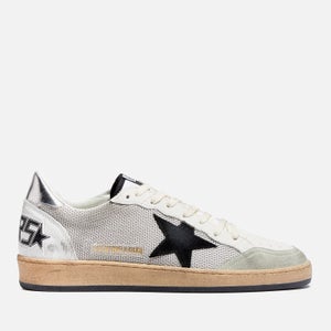 Golden Goose Ball Star Distressed Leather and Canvas Trainers