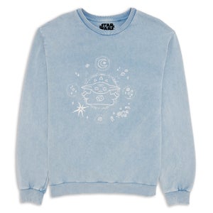 Star Wars Grogu Stars Meditation Sweatshirt - Denim Blue Acid Wash