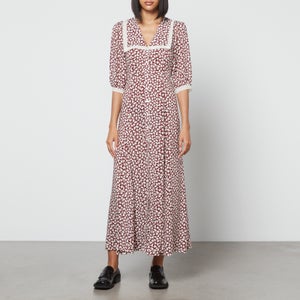 RIXO Ellen Lace-Trimmed Floral-Print Crepe Dress