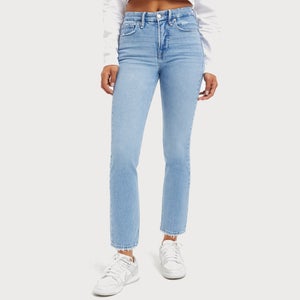 Good American Women's Good Straight Jeans With Natural Fray Hem - Indigo126