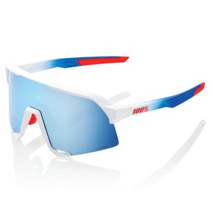 100% S3 Total Energies Sunglasses with HiPER Blue Multilayer Mirror Lens - Matt White/Metallic Blue