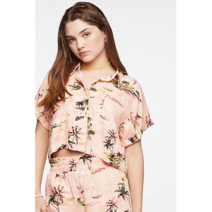 Tropical Print Linen-Blend Shirt