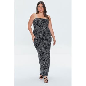 Plus Size Abstract Spiral Print Maxi Dress