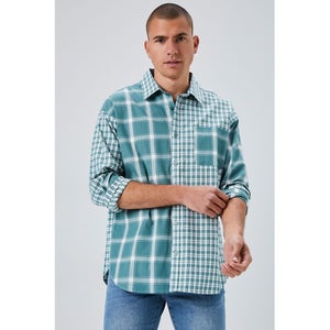 Reworked Plaid Button-Front Shirt