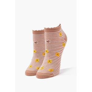 Floral Striped Scalloped Ankle Socks