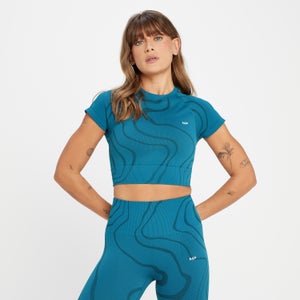 Camiseta corta sin costuras Tempo Wave para mujer de MP - Azul verde azulado