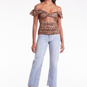 Never Fully Dressed Twist-Front Leopard-Print Satin Top