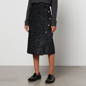 Ganni Metallic Bouclé Tweed Wrap Midi Skirt