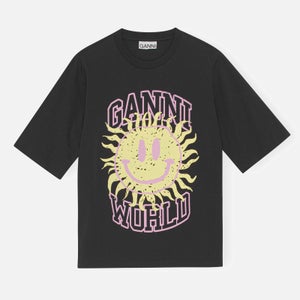 Ganni Women's Smiley Mid Sleeve T-Shirt - Phantom