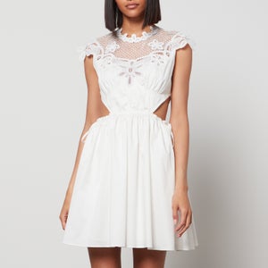 Self-Portrait Guipure Lace-Trimmed Cotton-Poplin Mini Dress