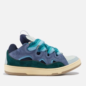 Lanvin Curb Panelled Suede and Mesh Trainers