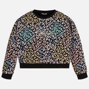 Guess Girls' Logo-Embroidered Leopard-Prihnt Cotton Sweatshirt