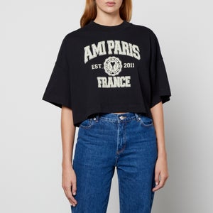 AMI Varsity Cropped Cotton-Jersey T-Shirt