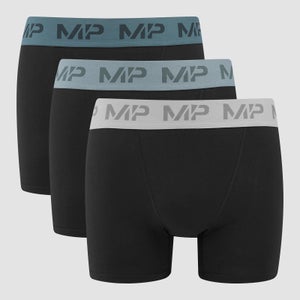 MP Men's Coloured Waistband Boxers - muške bokserice (pakovanje od 3 komada) - crne/plavosive/sivobež