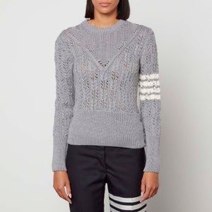 Thom Browne Women's Pullover With 4 Bar In Irish Pointelle Cable - Light Grey